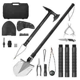 VEVOR Survival Shovel Survival Axe, 28-in-1 Camping Folding Shovels with Hatchet, Stainless Steel Tactical Shovel Hatchet Combo, Multifunctional Emergency Survival Gear Equipment for Camping Hiking