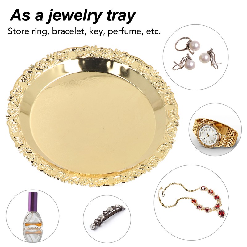 Round Decorative Dinner Plate Stainless Steel Storage Tray for Jewelry
