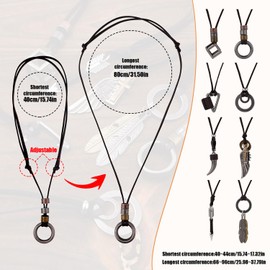 8pcs Leather Pendant Necklaces, 8 Styles Vintage Leather Rope Chains Adjustable Feather Wolf Tooth Ring Wing Leather Cord Necklace Sweater Jewelry for Men Women
