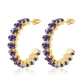 Linawe Women's Stainless Steel Hoop Earrings, Statement Earrings, Jewellery, Hypoallergenic, Large Fashion Jewellery, Available in Gold and Silver, Copper Cubic Zirconia Brass, Created Amethyst