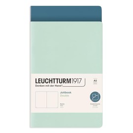 LEUCHTTURM1917 372388 Jottbook (A5) 59 Numbered Pages Blank Mint Green and Stone Blue Twin Pack