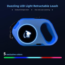 LED Retractable Dog Leash with Flashlight, 16FT Heavy Duty Nylon Tangle-Free, Rechargeable Type-C, One-Button Lock, 360° Ergonomic Handle for Small Medium Large Dogs (Blue)