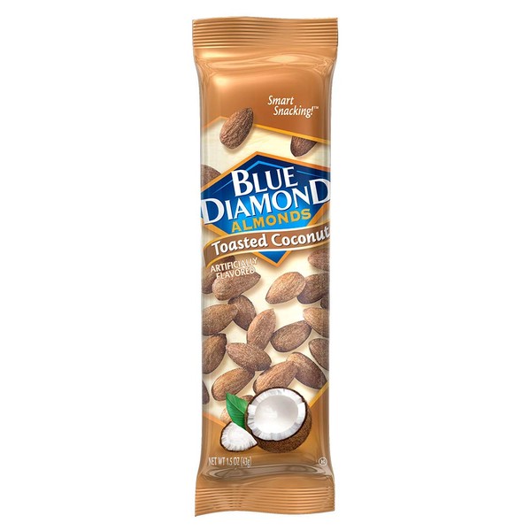 Blue Diamond Almonds, Toasted Coconut Flavored Snack Nuts, Single Serve Bags (1.5 Oz. Tubes, Pack of 12)