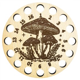 Arricraft Wood Embroidery Floss Holder, Mushroom Pattern 16 Positions Round Thread Winding Plate Board Decorative Needlework Thread Holder for DIY Sewing Storage