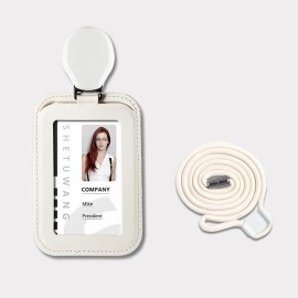 Casekey US Stock Detachable Identity Cardholder Set Premium Leather Stretchable Yoyo ID Badge Card Holder with Lanyardcolor: White