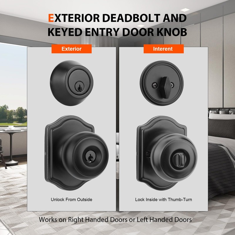 Haidms Black Exterior Deadbolt and Keyed Entry Door Knob Set,