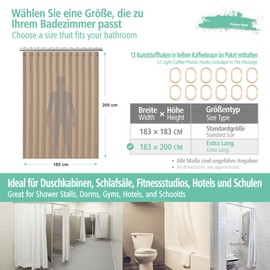 Eazzier Bath Beige Fabric Shower Curtain or Lining, Waffle Weave Lightweight Hotel Towel Shower Curtains for Bathroom, Leaf Pattern Thin Bath Curtain Set with 12 Plastic Hooks, 183 x 200 cm