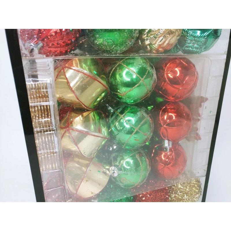 Assorted 101 Christmas Tree Ornaments Shatterproof Balls Snowflake (Red, Green)