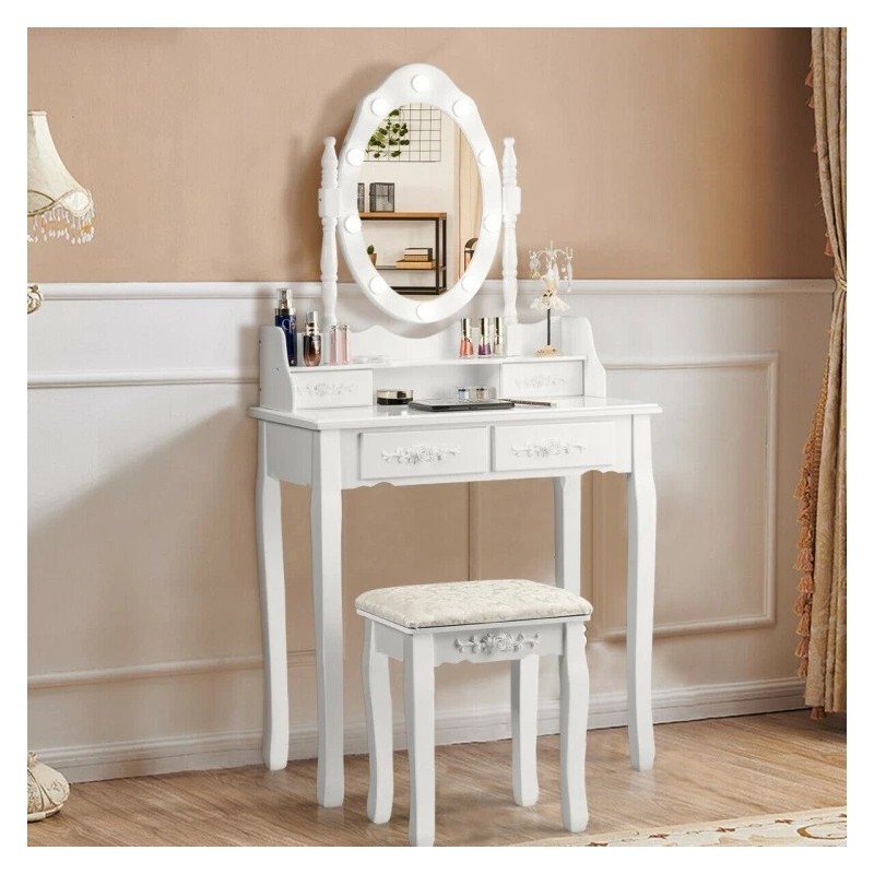 Costway Modern Dressing Table Set Makeup Vanity Desk w/Dimmable Bulbs