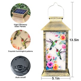 Solar Lantern Solar Outdoor Decorative Lights Unique Hummingbird Waterproof Hanging Lantern Gift for Mom and Grandma for Garden Yard (Hummingbird)