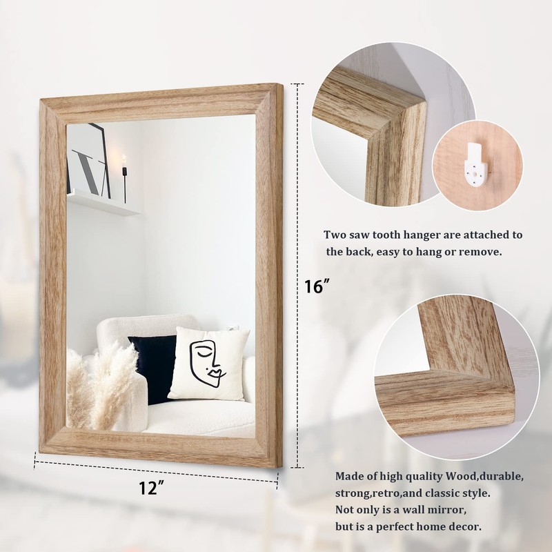 AAZZKANG Rustic Mirrors for Wall Rectangle Wooden Frame Hanging Mirror