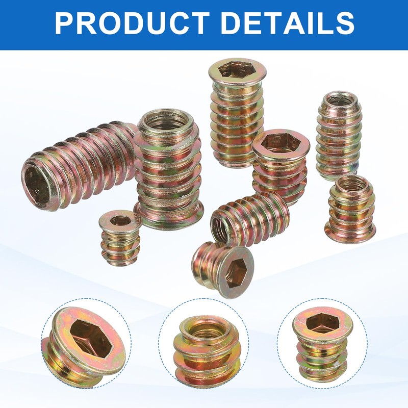 sourcing map 9Pcs Threaded Inserts Nuts, M10x20mm Hex Socket Drive