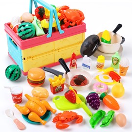 HOLYFUN 6005 Kudamono Educational Toys, 48-Piece Set, Toys, Christmas Gift, Pretend Play, Folding Basket, Realistic Food, Fruits and Vegetables, Cutting Play, Kitchen Set, Pot, Pretend Cooker, Cooking Play Set, Parent-child Play, Children's Gift, Birthda