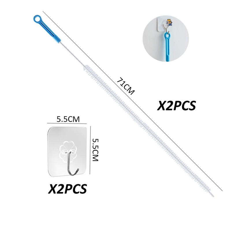 2 Pack Long Cleaning Brushes with 2 Piece Hooks, Drain