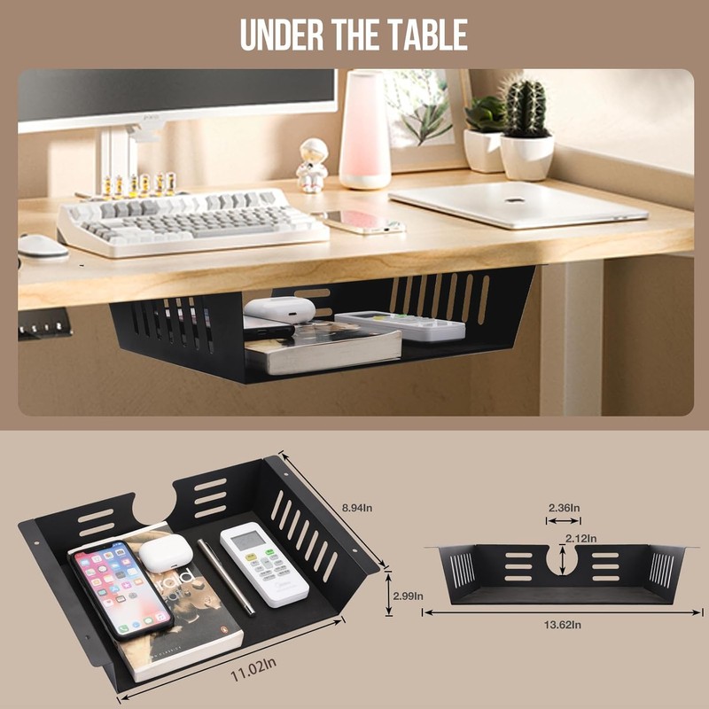 Neiteli 2 Pack Under Desk Shelf - Under Desk Storage