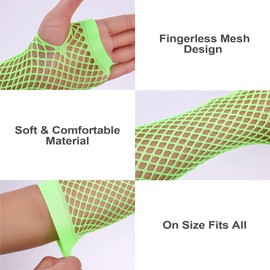 Lusofie 2 Pairs of Fishnet Gloves for Women Neon Pink Mesh Gloves Fingerless Mesh Gloves Ladies Gloves 80/90s Retro Party Disco Masquerade Costume Accessories, Fluorescent Green