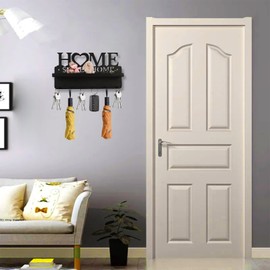 Key Holder for Wall, Metal Black Organizer Wall Mount, Key Racks Set Sweet Home Key Hooks with 6 Hooks and 1 Locating Plate for Entryway, Hallway, Kitchen, Bathroom Key Hanger House Decoration