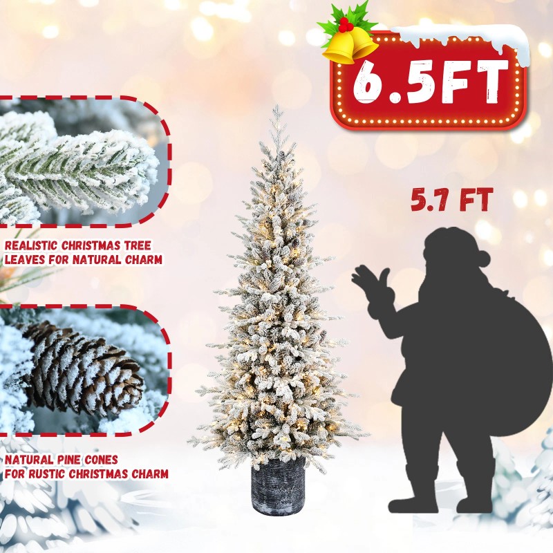 Makeatree 6.5 ft Pre-Lit Flocked Artificial Christmas Tree Slim pencil