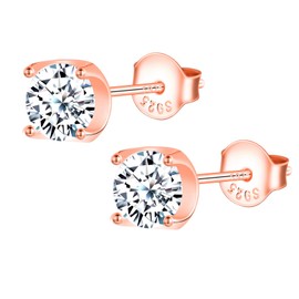 MOOFUN Zircon Stud Earrings Rose Gold/Silver/Gold Women's Earrings Stud 925 Silver Earring Simple Sparkling Stones Earrings for Mum Girlfriend Girls Sister Women Gift Birthday Gift, Sterling Silver,