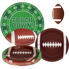 48 Pcs Football Plates Set - Touchdown Football Paper Plates, Disposable Party Dinner Dessert Round Plate for Football Rugby Sport Game Day Tailgate Football Party Supplies Table Decorations, 2 Sizes