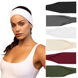 Headbands for Women Non Slip Sweat Headband Workout Wide Head Bands Soft Elastic Stretchy Hair Bands for Sports Yoga Running 6 Pack