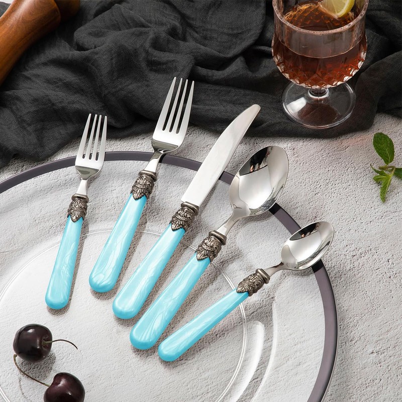 CATHYLIN 20 pieces 18/10 Stainless Steel Silverware Sets With Blue