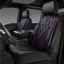 CAR PASS Piping Luxury Faux Leather Two Front Car Seat Covers, Waterproof Anti Slip Premium Automotive Seat Covers,Universal Fit for Suvs,Vans,Trucks, Armrest Airbag Compatible (Black and Purple)
