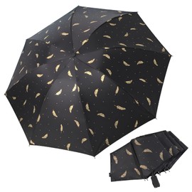 JYJLLM Feather pattern Windproof Travel Umbrella - Compact, Light, Automatic, Strong and Portable - Wind Resistant, Small Folding Backpack Umbrella for Rain - Unisex Men and Women (black)