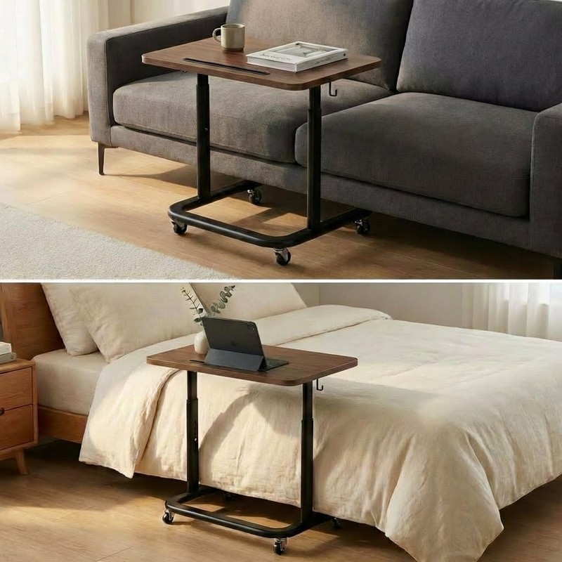 BUYIFY Height Adjustable TV Tray Table with Wheels for Couch