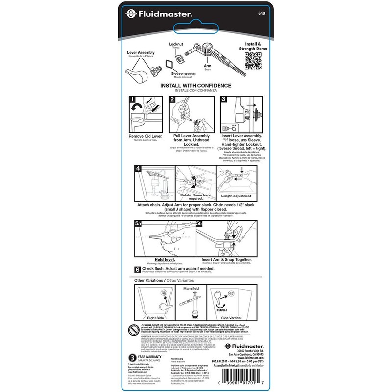 Fluidmaster 640 PERFECT FIT Universal Toilet Tank Flush Lever In
