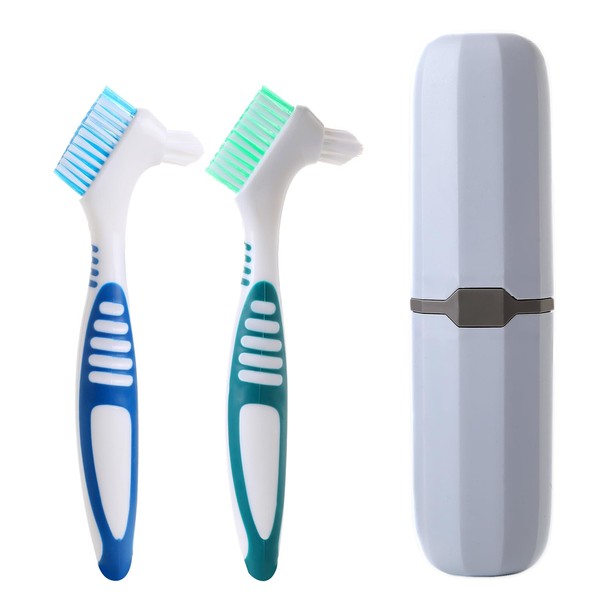 EXEXIUO 2Pcs Denture Cleaning Brush with Case Travel False Teeth