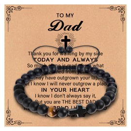 To Men Boys Natural Stone Cross Bracelet Gifts for Son Grandson Dad Husband Godfather- Birthday Graduation Retirement Christmas Christian Gift (Dad)