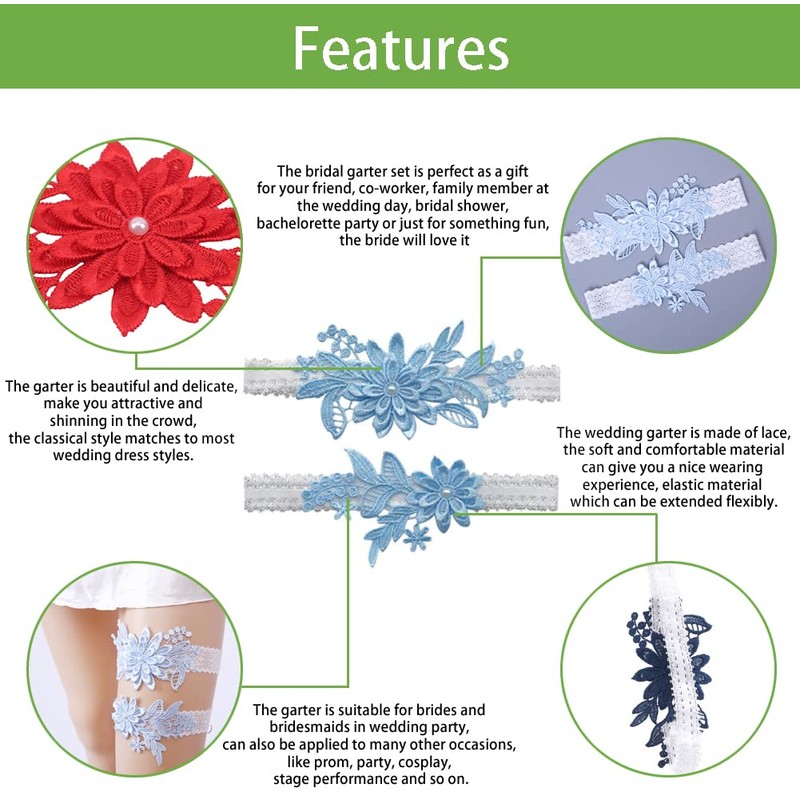 Juego de ligas de encaje para novia, con perlas sintéticas