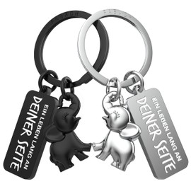 FABACH Love Keyring for Couples – 2 Elephants with Heart – I Love You Keyring Elephant – Girlfriend Gift Love – Couple Keyring Couple Love Gifts Partner, Black and silver, Modern