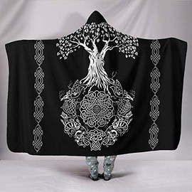 Tree of Life Cuddly Blanket with Hood, Winter Soft Blanket Cuddly Blanket Sleeping Blanket Sofa Blanket Plush Blanket Fur Blanket Print Design Couch Blanket Wearable Blanket for Adults Child Blue 150