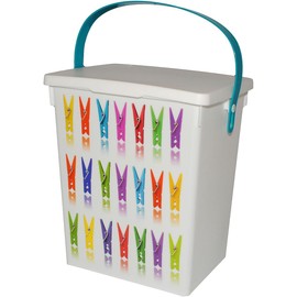 eMKay® Plastic 5Lt Peg Design Pegs Storage Box Container Caddy with Lid & Handle (Turquoise Handle OR Purple Handle - ONE RANDOM SUPPLIED)