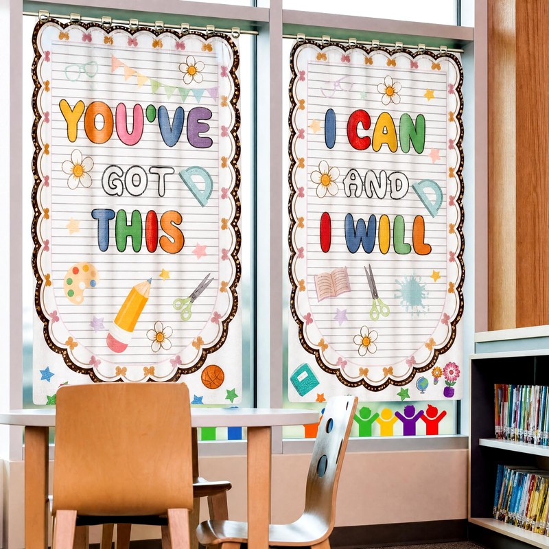 Irenare 8 Pcs 36x24'' Pastel Classroom Curtains for Windows School