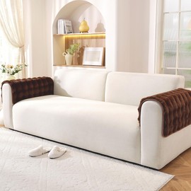 Hittun Non-Slip Couch Arm Covers,Thick Soft Recliner Arm Chair Covers Set of 2 Waterproof Armrest Covers for Sofa, Washable Faux Fur Sofa Arm Cover (Brown, 24" x 24" 2 Pack)