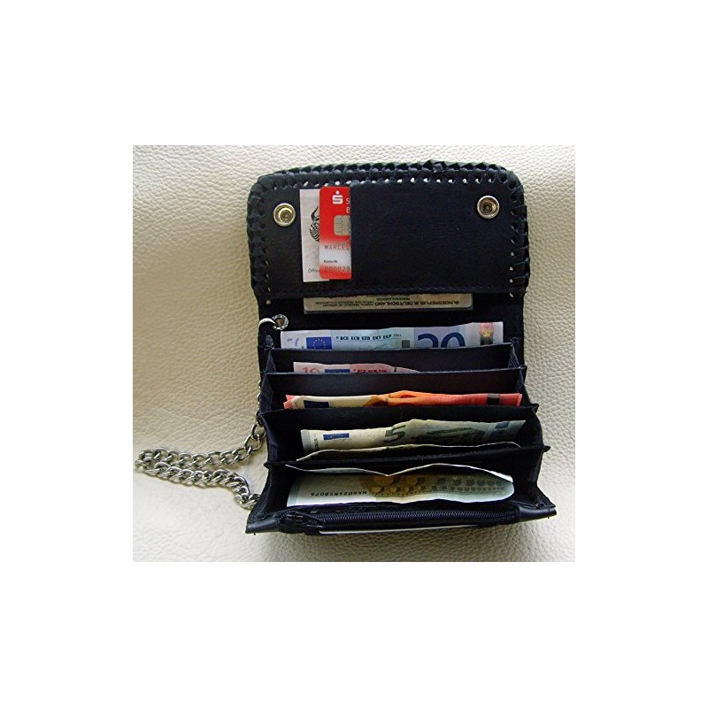 Leather Biker Wallet Circle of Skull with Chain and Belt