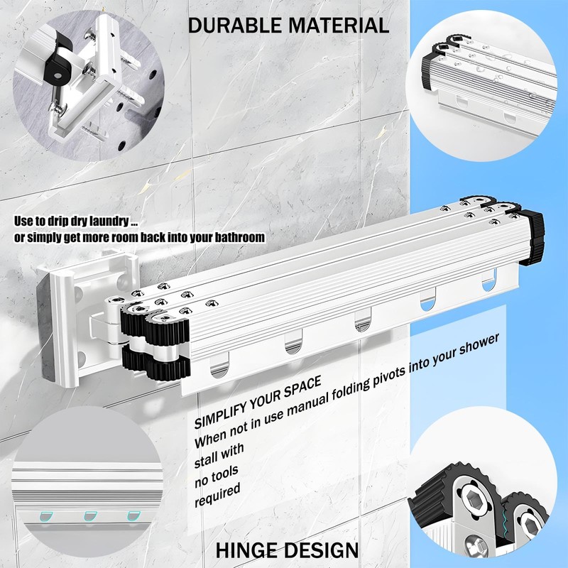 Wall Mount Folding Shower Curtain Rod, 69 Inches (5-Fold), Adjustable