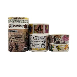 ZMLSED 8 Rolls Vintage Washi Tape Set, 40/30/20/15/10/5/mm Wide Natural Flower Butterfly Japanese Decorative Masking Tape for Arts DIY Crafts Scrapbooking Album Bullet Junk Journal Planners Calendars