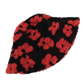 Winter Warm Plush Fuzzy Bucket Hat Faux Fur Daisy Flowers Shearling Fisherman Hats for Women (US, Alpha, One Size, Black)