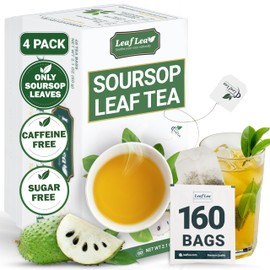 LeafLea 160 Premium Soursop Tea Bags, Natural & Pure Sour sop Graviola Tea Leave, Hoja Guanabana Leaf Herbal Tea Bags Variety Pack of 4, Digestive Support, Nutrient-Rich, Vegan, Sugar/Caffeine Free
