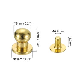 sourcing map 20Sets Brass Ball Head Stud Rivets, 6mm Dia. Screw Back Button Nipple Rivet for DIY Leathercraft, Golden