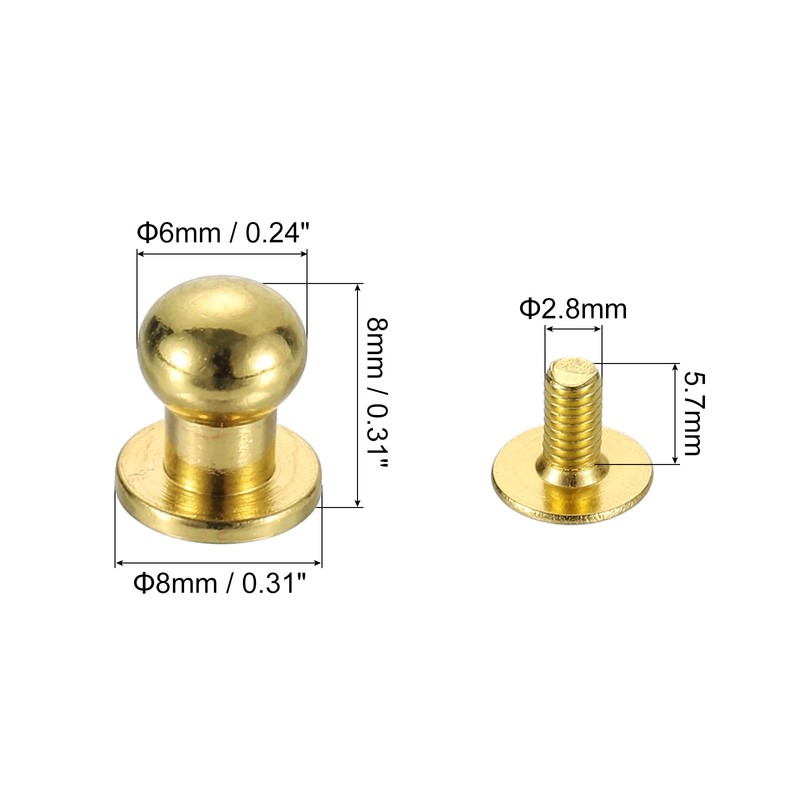 sourcing map 20Sets Brass Ball Head Stud Rivets, 6mm Dia.