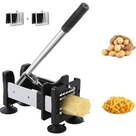 Redhoney French Fry Cutter Stainless Steel Potato Cutter With 1/2" and 3/8" Commercial Grade Blades, Vegetable Cutter Chopper for Vegetables, Cucumbers, Potatoes