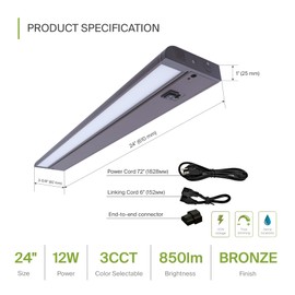 ASD Swivel LED Under Cabinet Lighting Bronze, 24 Inch 12W, Hardwired or Plug-in, 2700K/3000K/4000K, Hi/Low Switch, Rotatable Lens, Dimmable Linkable Under Counter Light for Kitchen, ETL & Energy Star