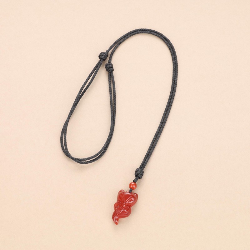 Koai Fox Natural Stone Amulet Power Stone Necklace, red agate,