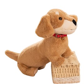 AQCQDQ Cuddly Toy Henry Dachshund, Dachshund Plush Long Cushion Brown Dog Body Cushion Animal Dog Plush Toy Soft & Washable Gift for Children Baby Girls Boys (30 cm, Camel Collar)