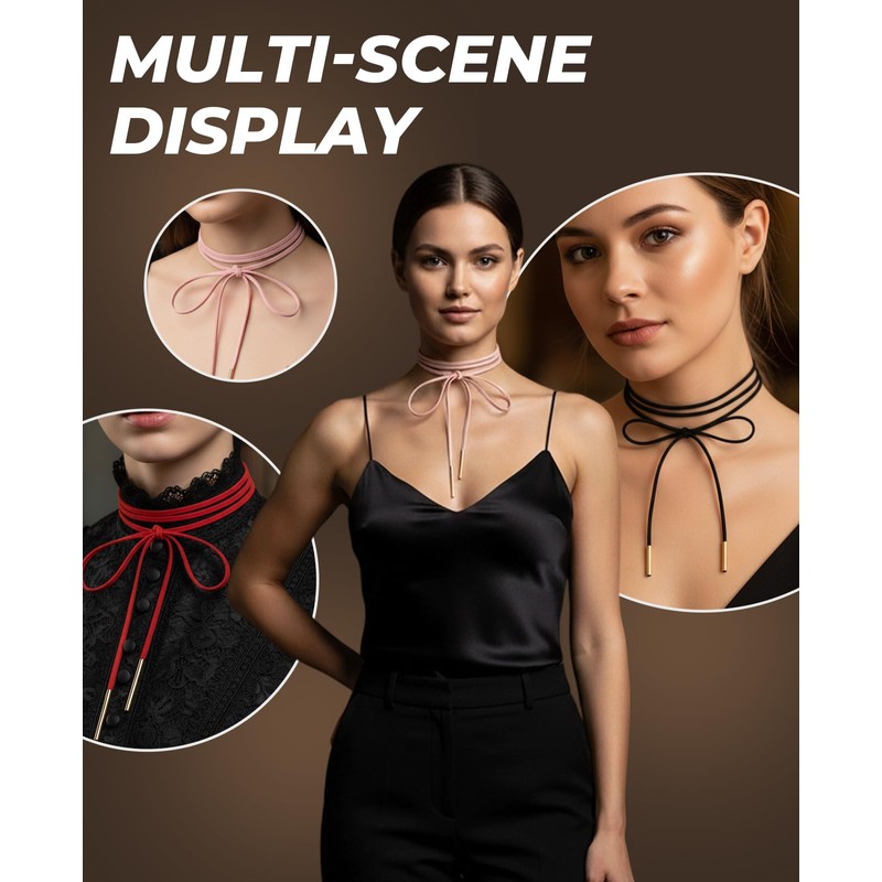 Geyynow 3 PCS Gothic Tie Necklace, Red Bow Ribbon Choker,